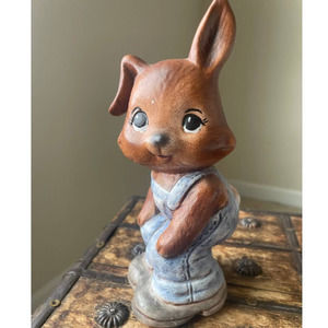 Vintage Brown Bunny in Overalls Bust I Made in 1984 Artist Engraved